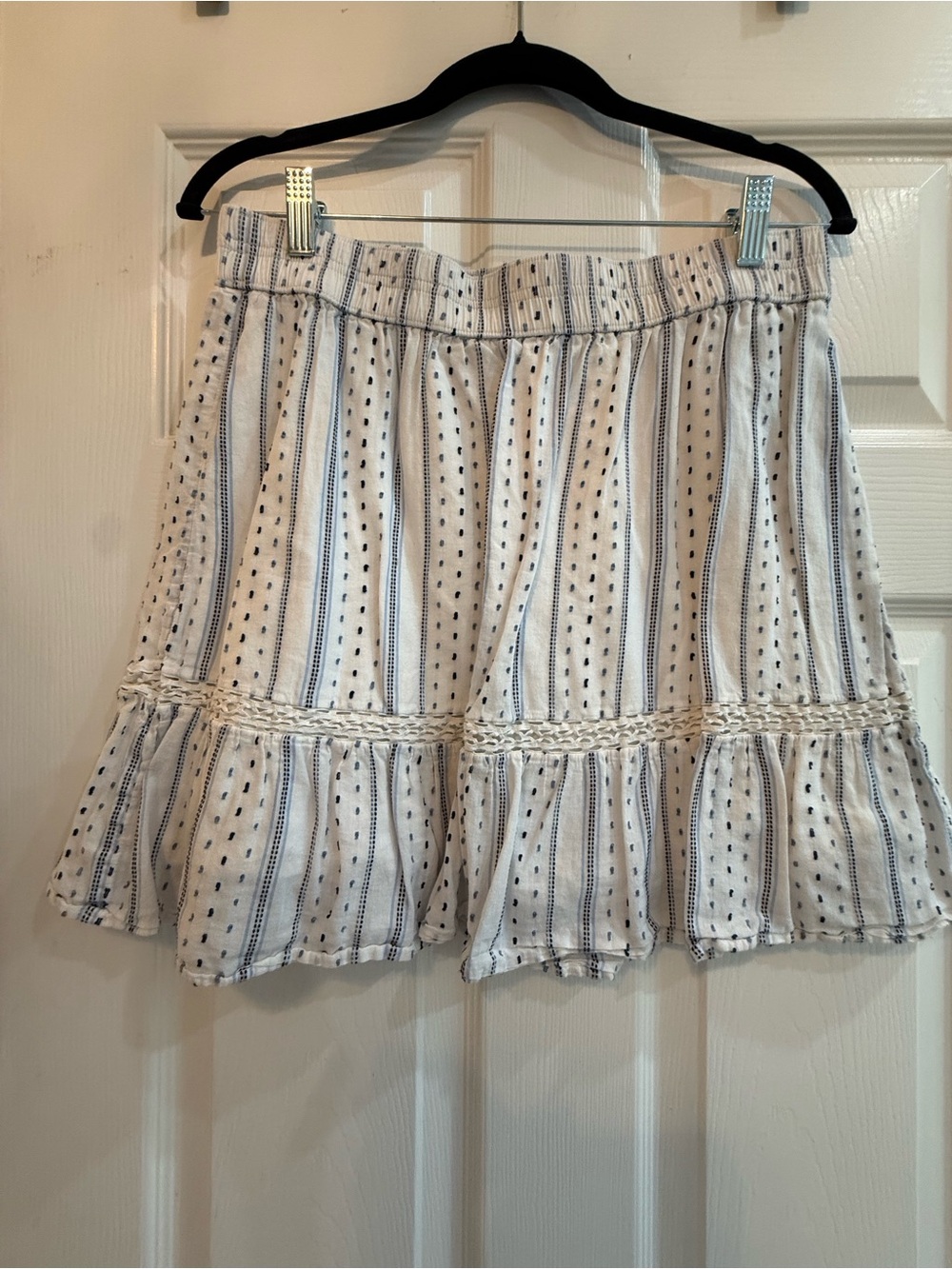 LOFT White Mini Skirt with Navy Stripe & Dot Print